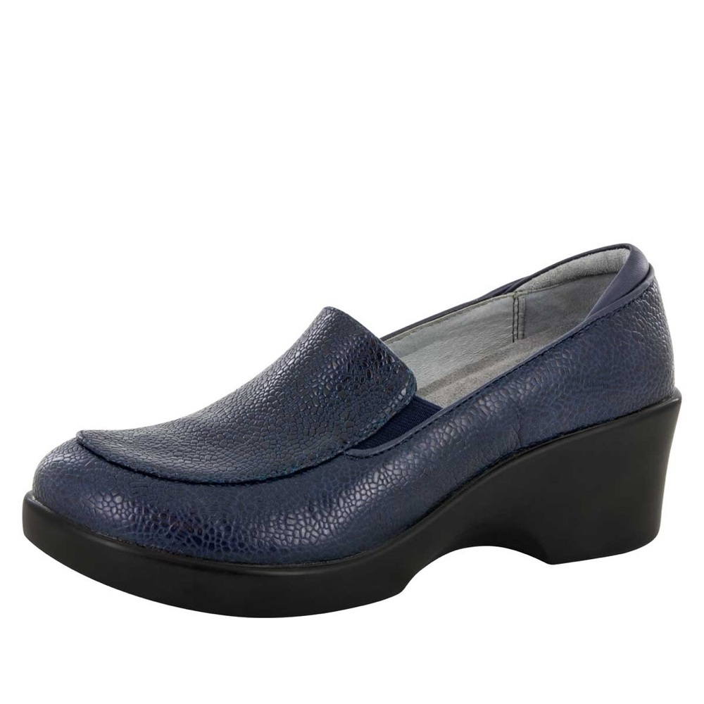 Alegria Emma Masonry Lightly Textured Navy Blue Leather Loafers size 40